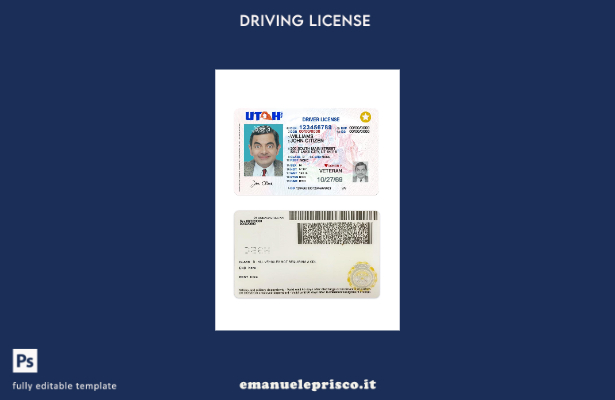 verified style modello di versione presente della patente di guida USA Utah stile verificato template